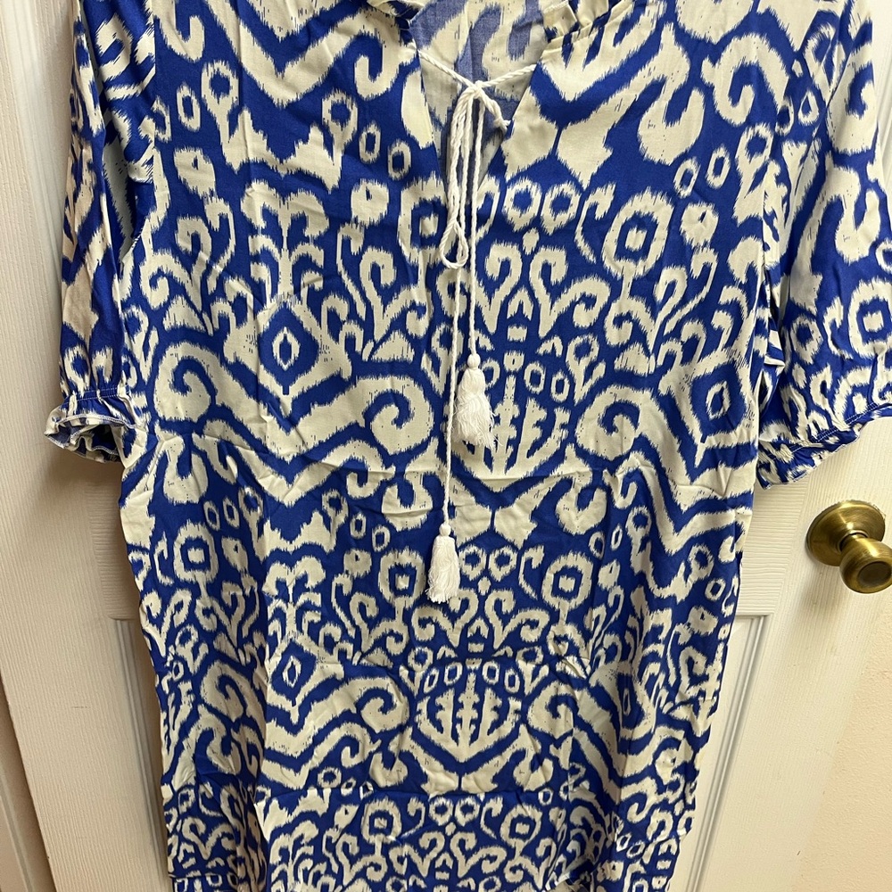 CUPSHE Blue Tassel Front Tie Half Sleeve Mini Dress NWT